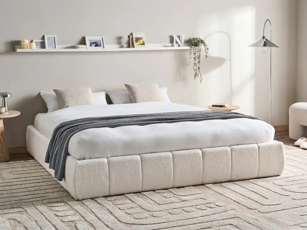 Bett mit Stauraum ohne Kopfteil GENAS Bouclé Cremeweiß 180 x 200 cm