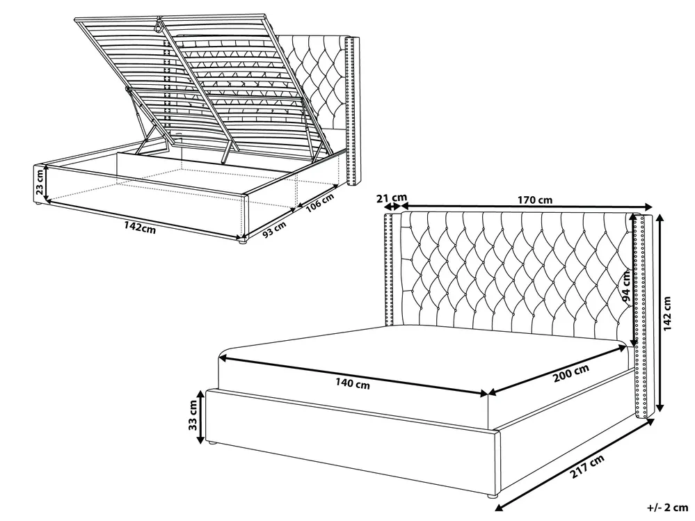 Bett mit Stauraum LUBBON Samtstoff Schwarz 140 x 200 cm_833816