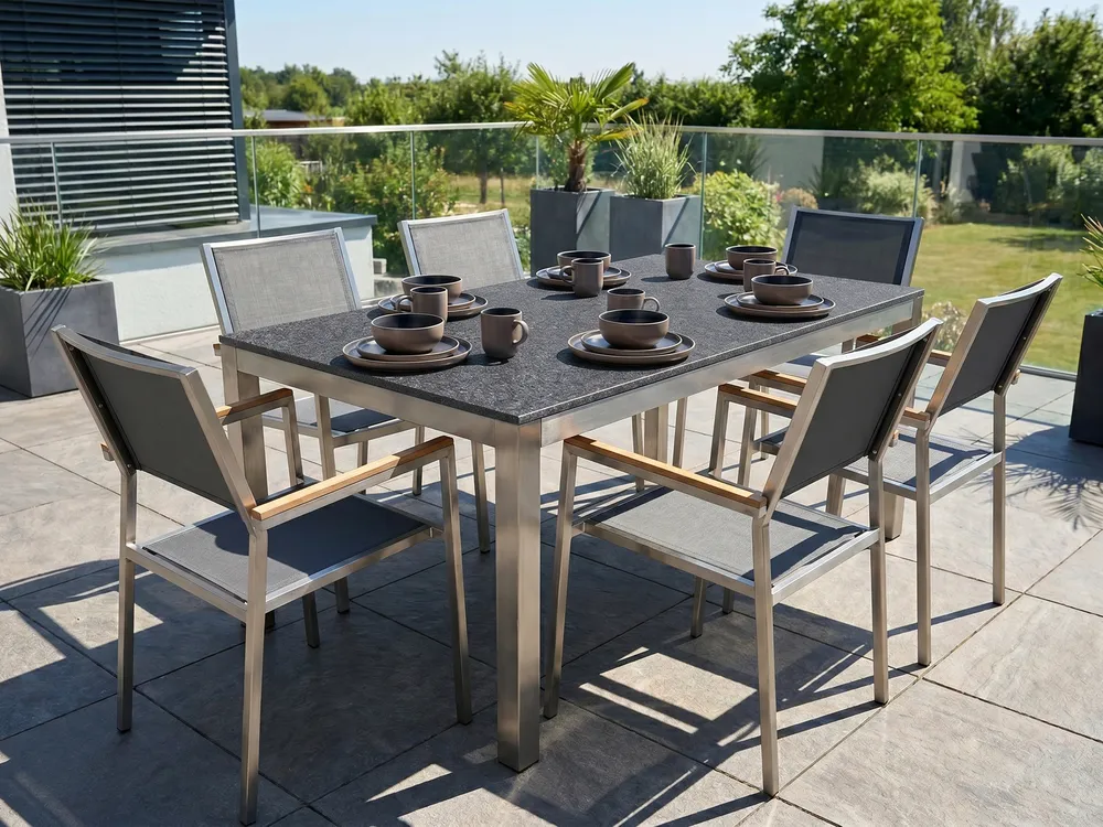 Gartentisch GROSSETO 180 cm 90 cm Granit geflammt Graphitgrau