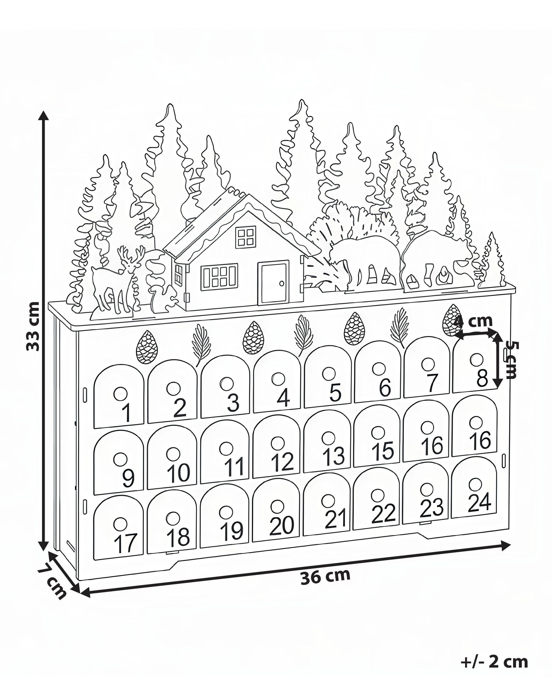 Weihnachtsdekoration LED HELIN 33 cm Adventskalender Hellbraun_1017326