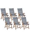 Set of 6 Garden Chairs with Cushions AMANTEA Acacia Wood Grey