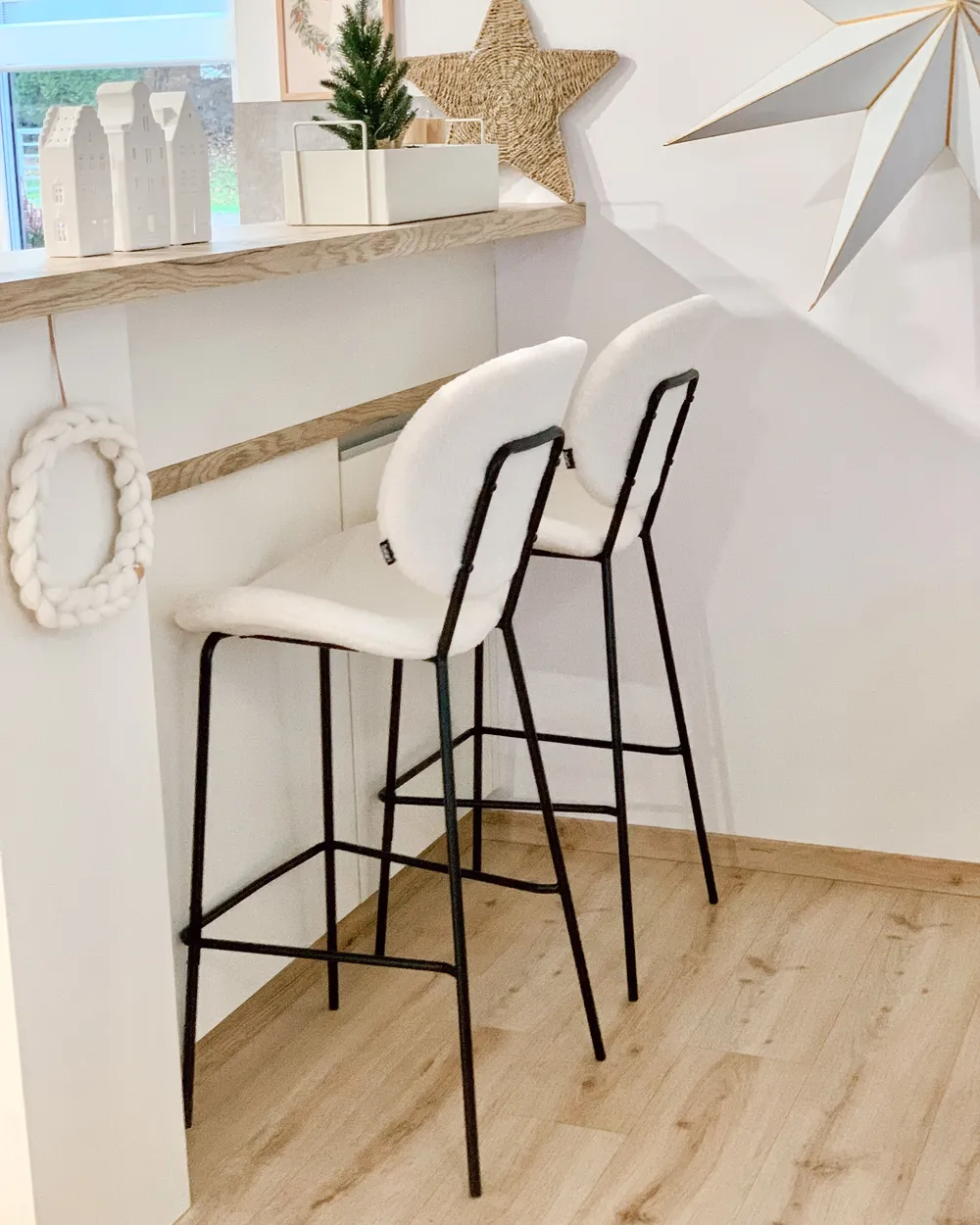Set of 2 Bar Chairs LUANA Boucle White_953636
