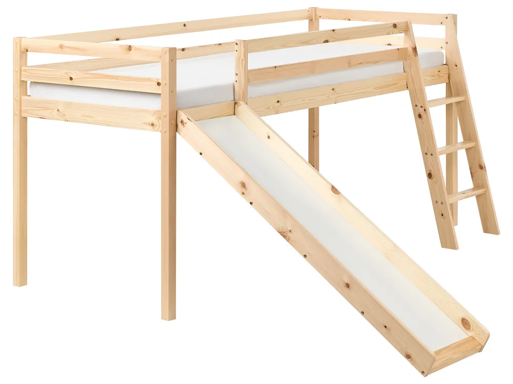 Halbhochbett Kiefernholz STAPLE 90 x 200 cm mit Rutsche Hellbraun