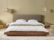 Bett mit LED Bouclé ZEN 160 x 200 cm Braune Esche_1080007