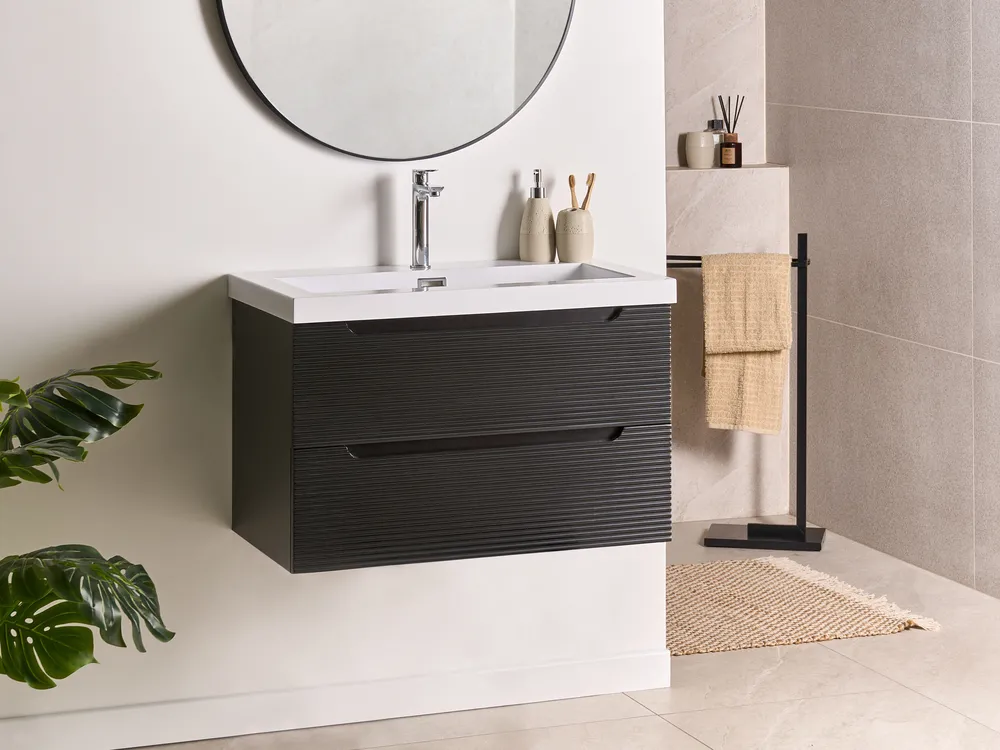 Wandmontierter Waschbeckenunterschrank mit Waschbecken MAKANA Schwarz