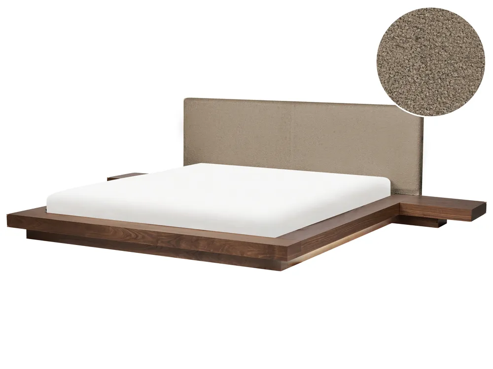 Bett mit LED Bouclé ZEN 180 x 200 cm Braune Esche
