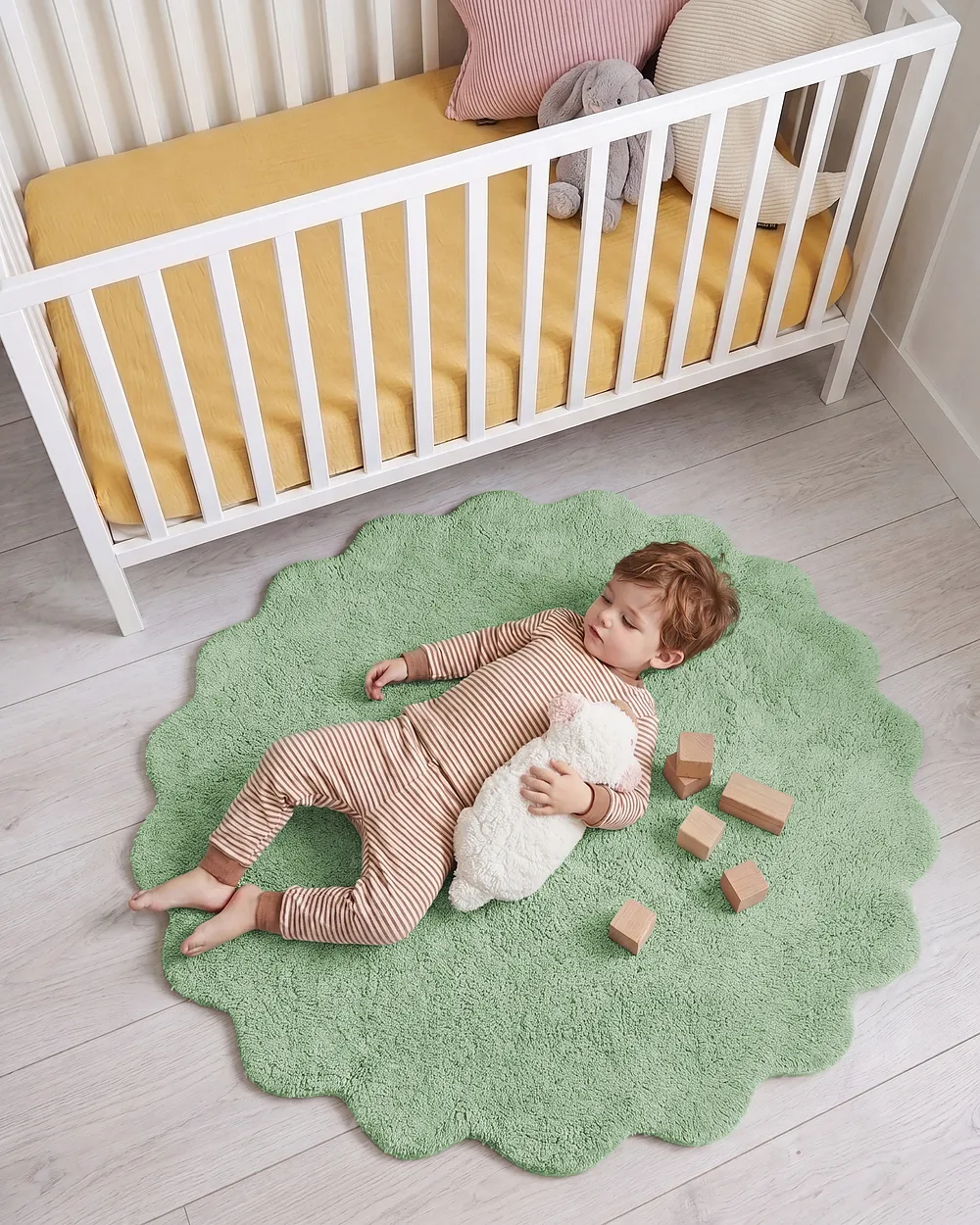 Kids Rug ANEGUNDI  Green ø 120 cm Cotton with Cushion_1135052