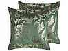 Dekokissen 2er Set MONTIJO 45 x 45 cm Samtstoff Smaragdgrün Blumenmuster