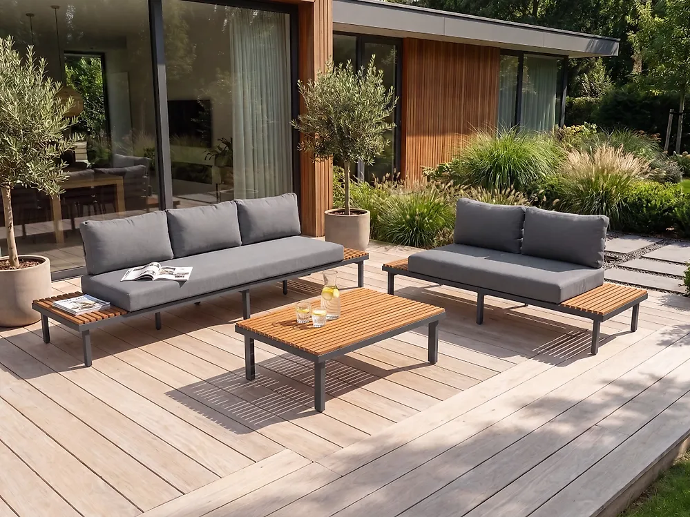 Garden Sofa 2 Seater FIVIZZANO Acacia Wood Dark Grey_1159493