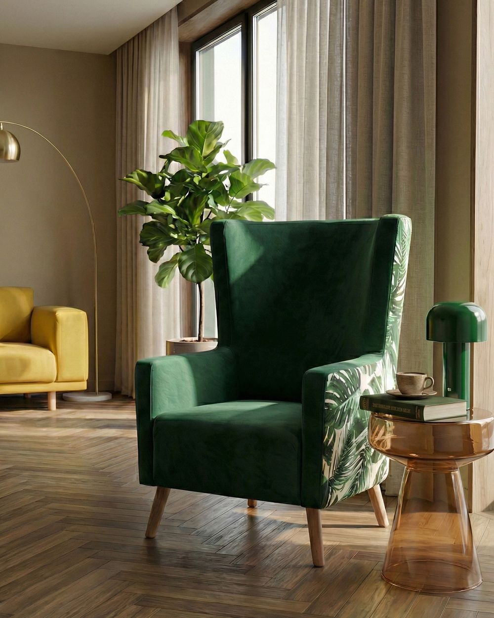 Wingback Chair ONEIDA Velvet Dark Green
