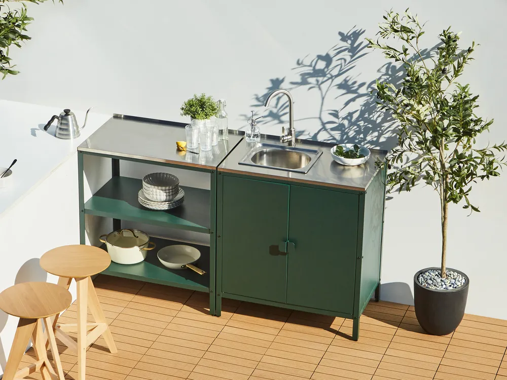 Outdoor-Küche 2er Set mit Spüle VILAMA Grün Metall