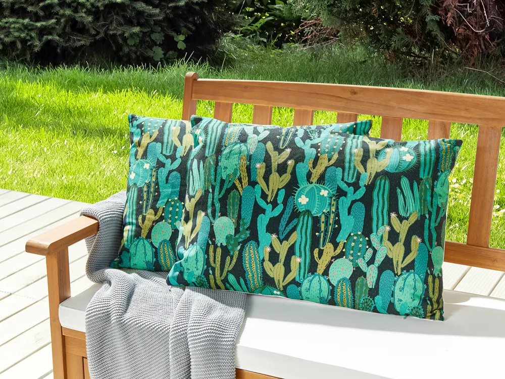 Gartenkissen 2er Set BUSSANA Pflanzenmuster 40 x 60 cm Grün