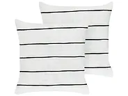 Set of 2 Decorative Cushions MILAS 50 x 50 cm Linen Black/ White Striped_1183179