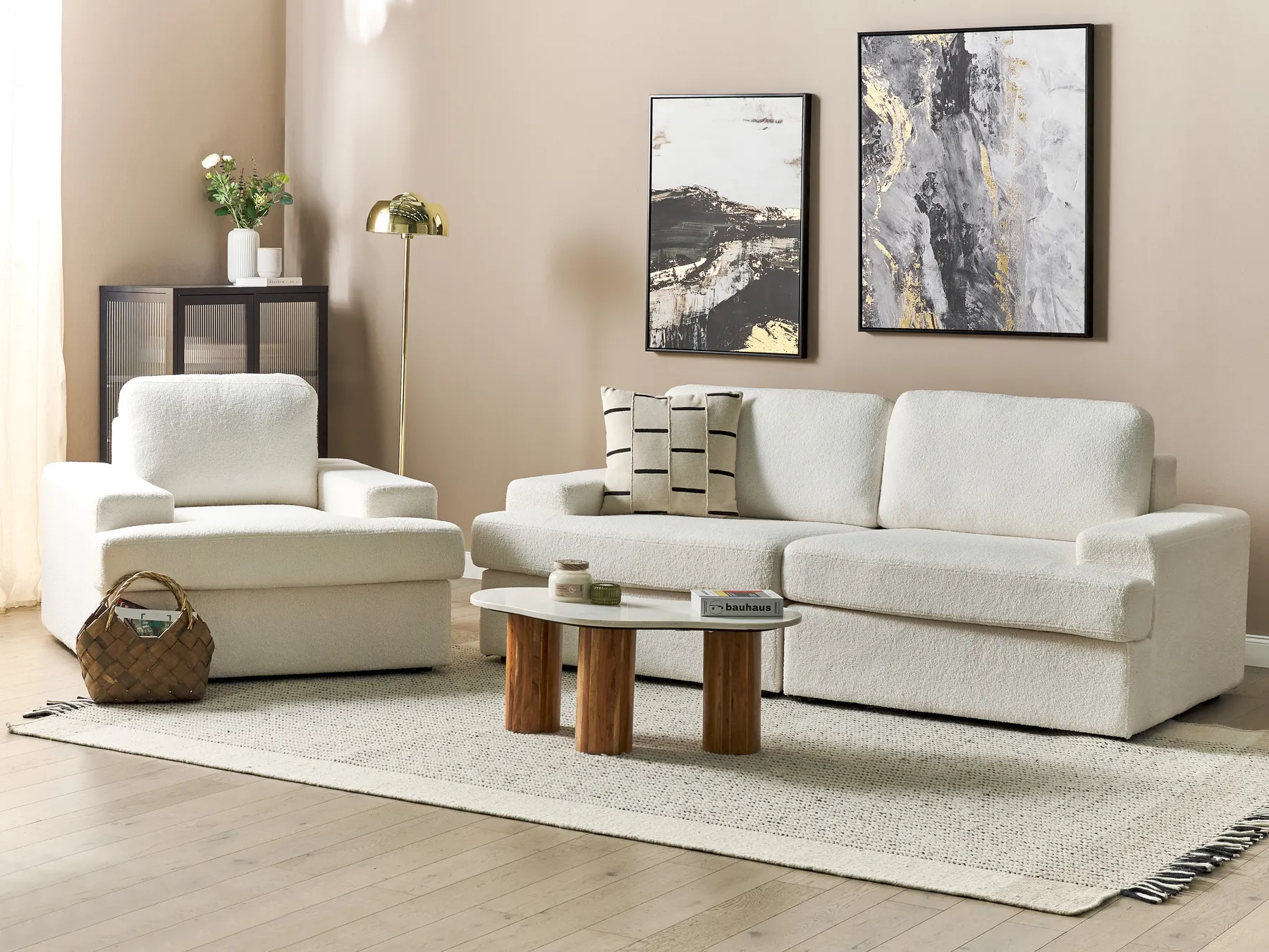 Sofa Set 4-Sitzer ALLA Bouclé Cremeweiß_894009