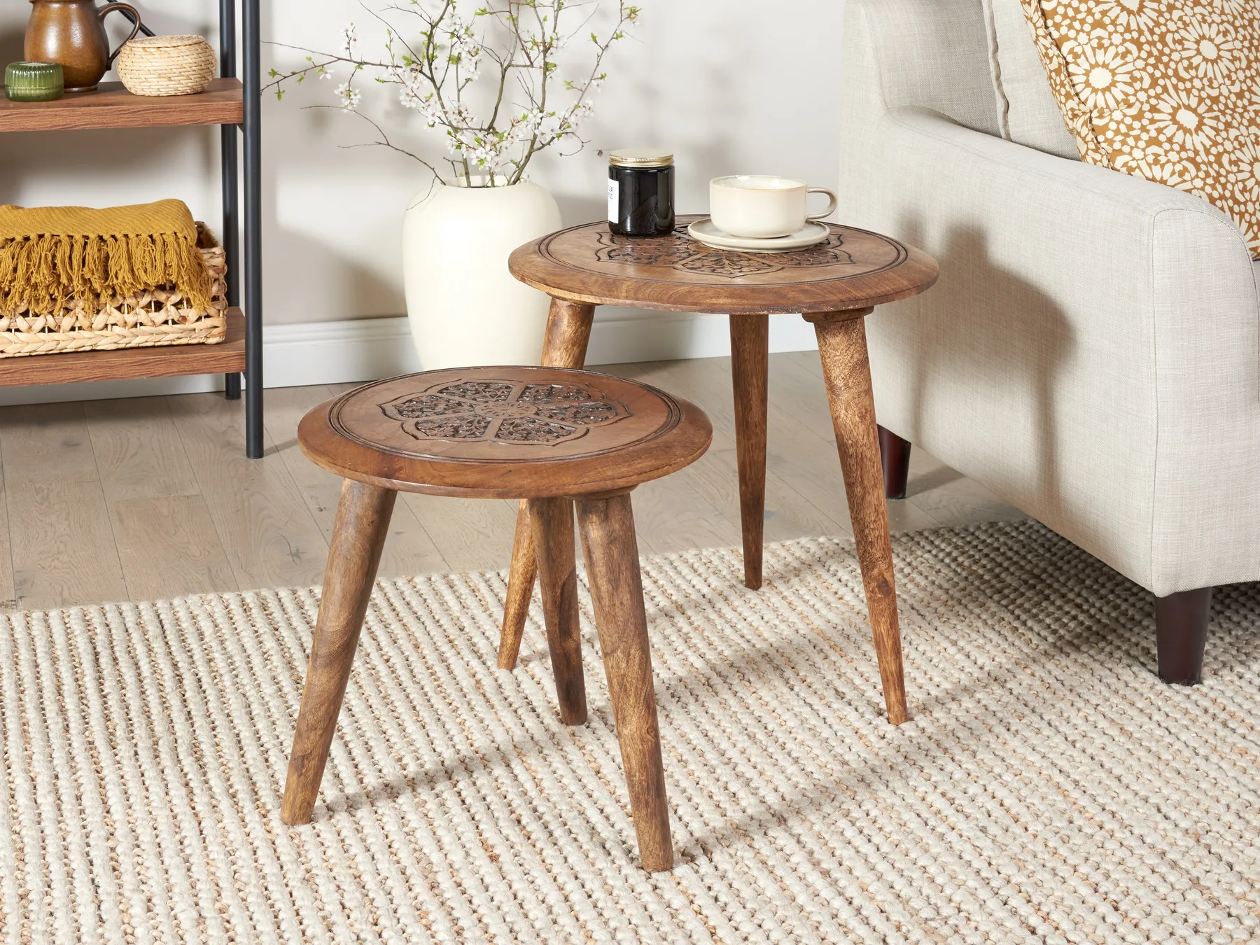 Beistelltisch 2er Set TURUA Mangoholz Braun_857349