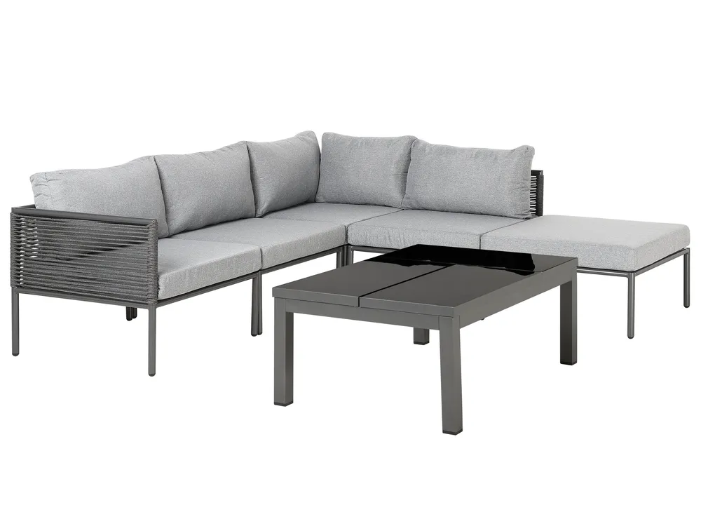Garten Ecksofa mit Tisch 6-Sitzer FORANO Metall Grau_811009