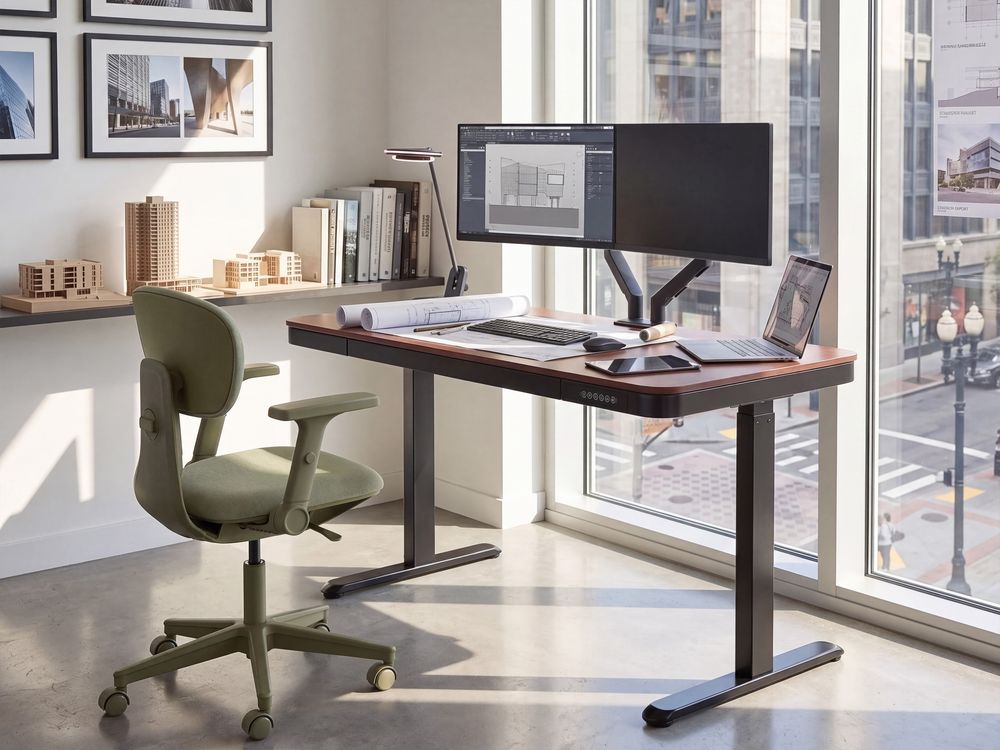 Electric Adjustable Standing Desk KENLY 120 cm 60 cm with USB Port Dark Brown