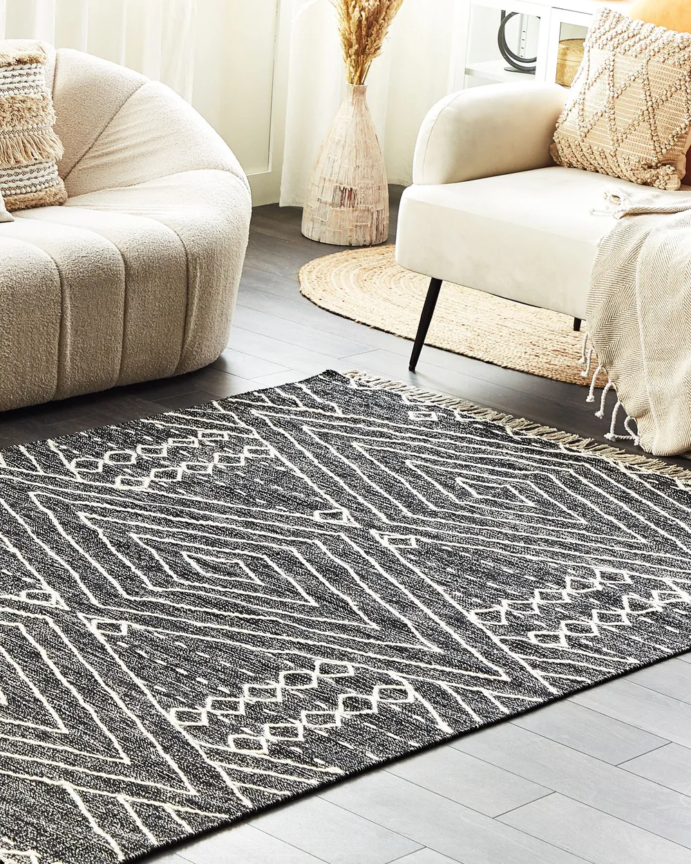Rug KHENIFRA Black 160 x 230 cm Cotton