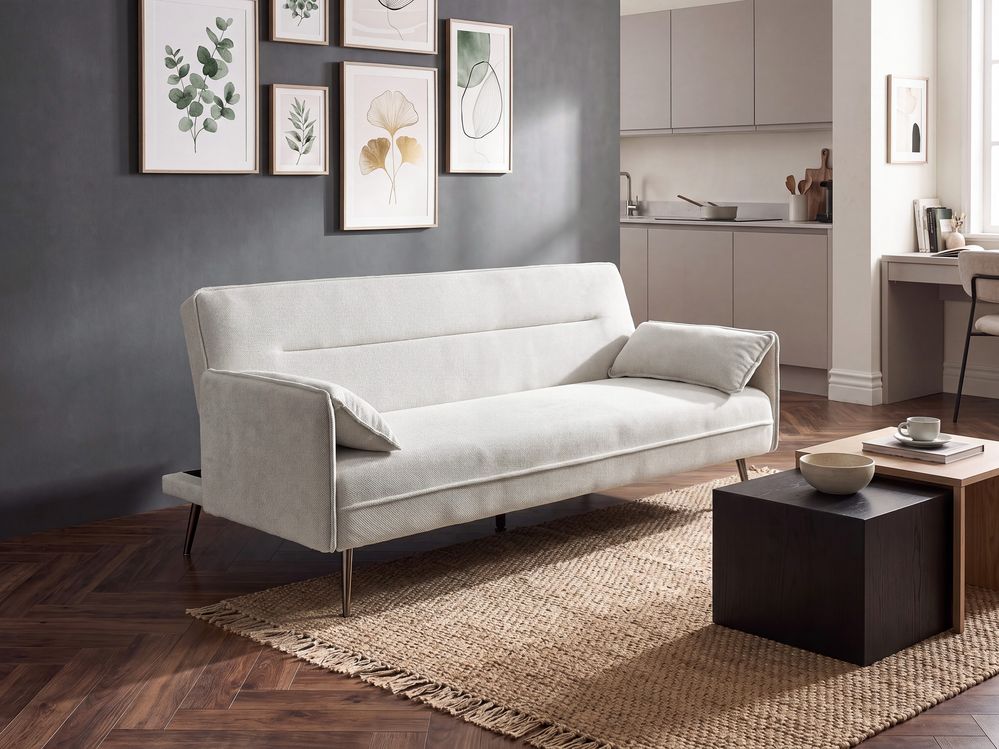 Sofa Bed 3 Seater VAYLA Fabric Off-White