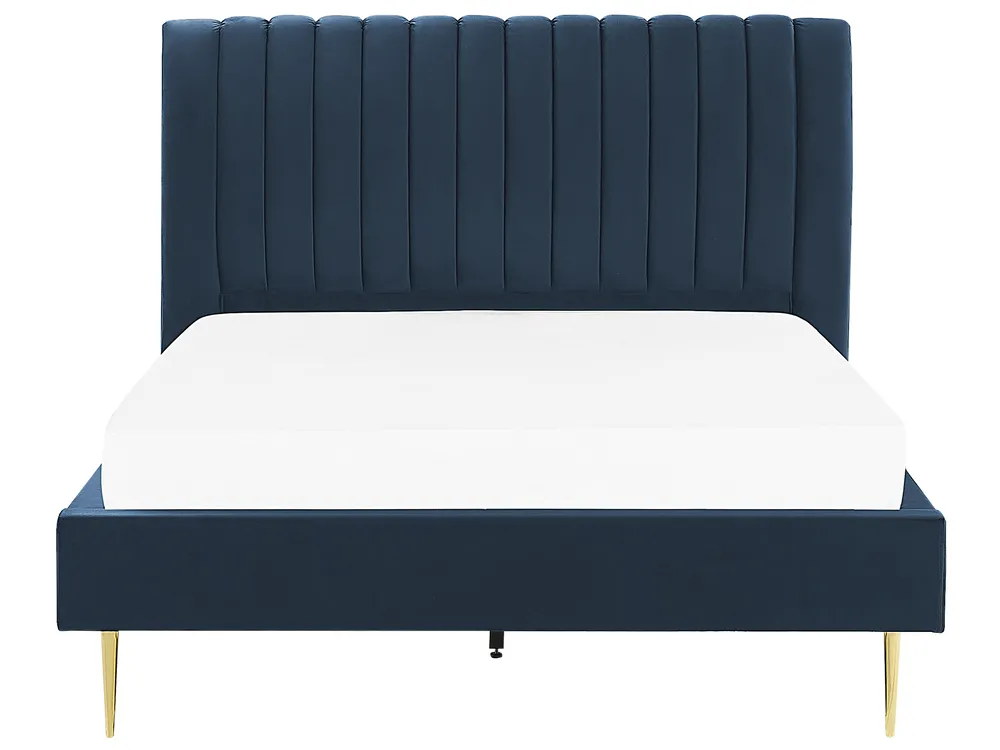Bett mit Lattenrost Samtstoff MARVILLE 140 x 200 cm Dunkelblau_835957