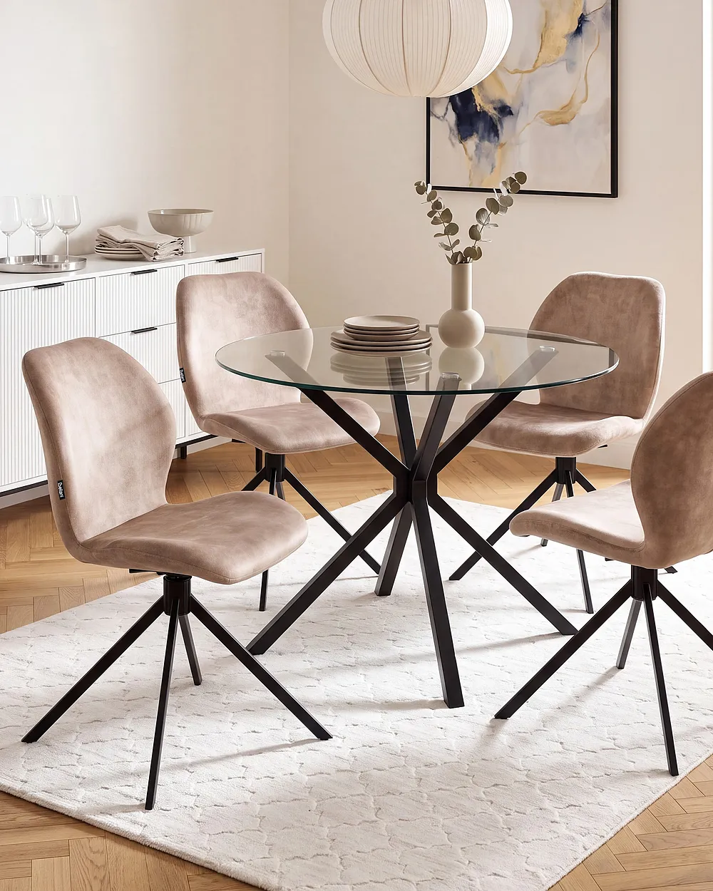 Esszimmerstuhl 4er Set drehbar MORRISON Samtstoff Beige_1155978