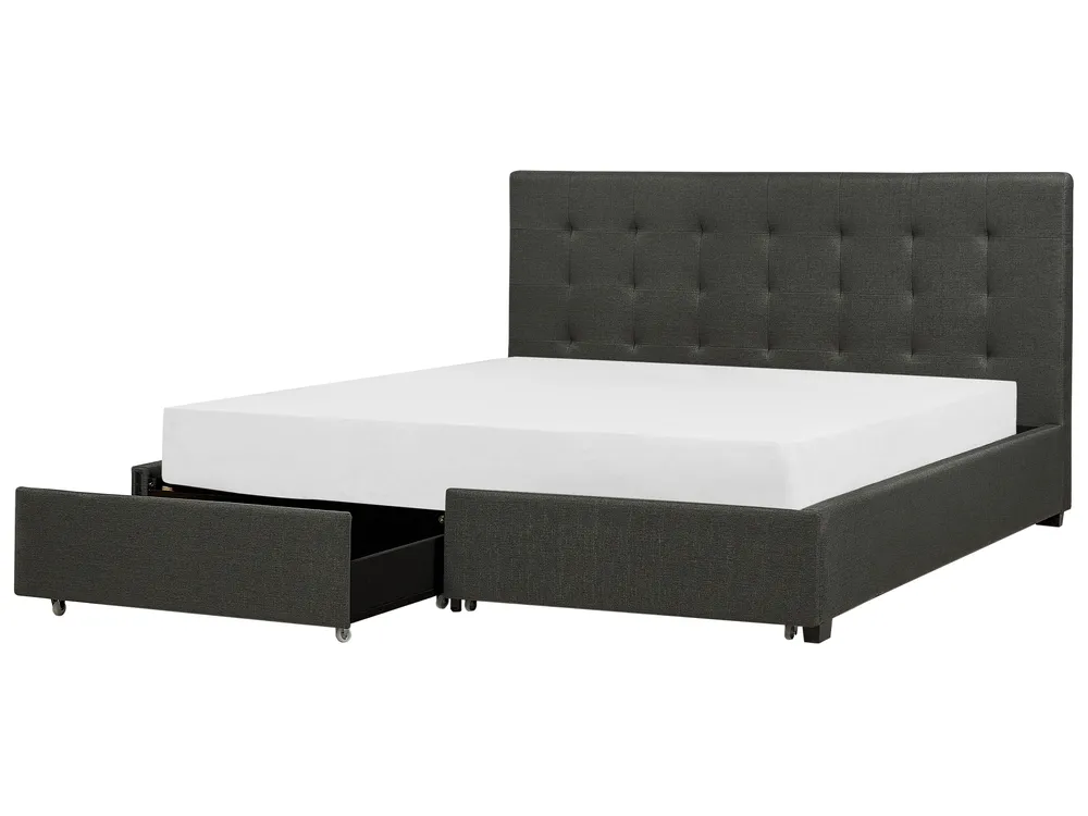 Bett mit Schubladen LA ROCHELLE Stoff Dunkelgrau 180 x 200 cm