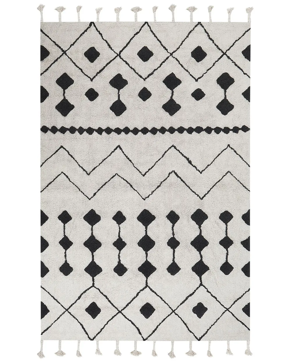 Teppich Baumwolle weiss / schwarz geometrisches Muster verschiedene Grössen KHEMISSET