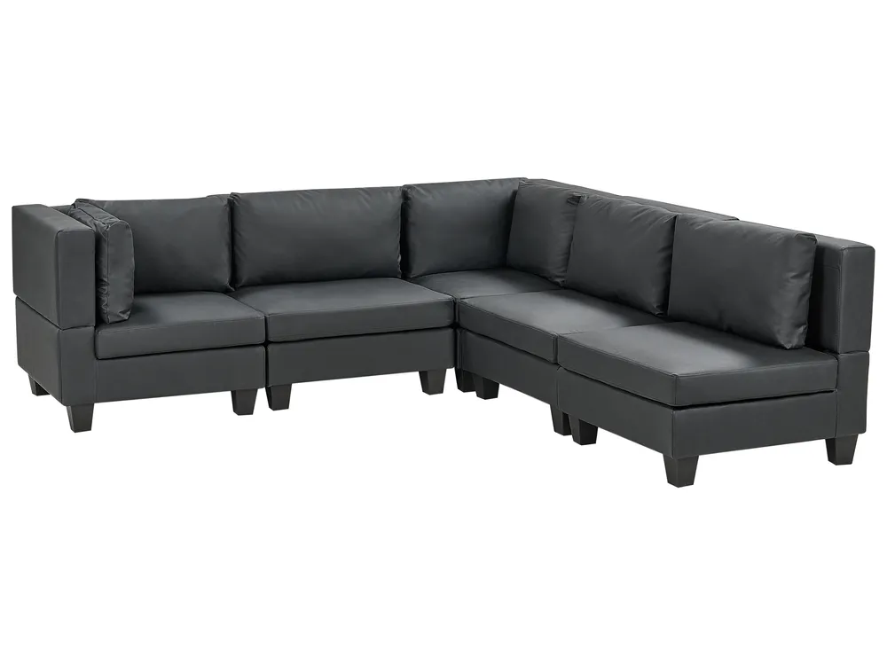 Modular Corner Sofa 5 Seater UNSTAD Faux Leather Black Left Hand_936817