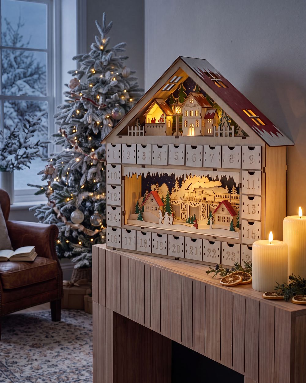 Kerstdecoratie LED NISSER 44 cm Adventskalender Lichtbruin