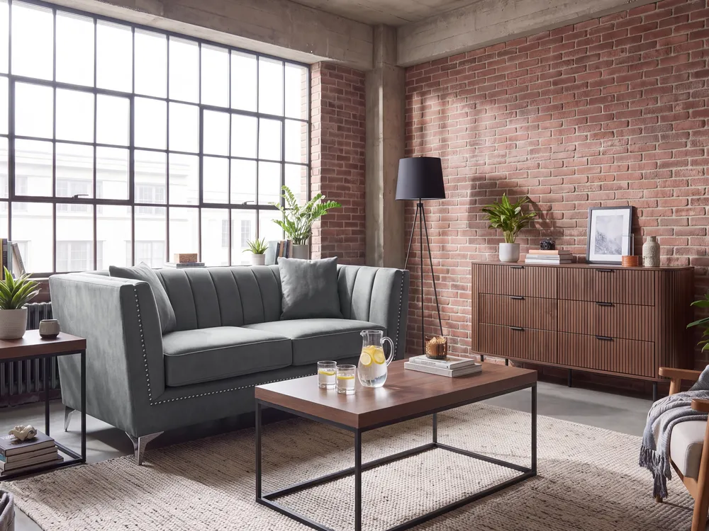 Sofa 2-Sitzer GAULA Samtstoff Grau_1145577