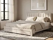 Bett mit Schubladen LONZAC Samtstoff Cremeweiß 180 x 200 cm_1175262