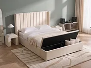 Bett mit Stauraumbank NOYERS Samtstoff Cremeweiß 180 x 200 cm_1156396