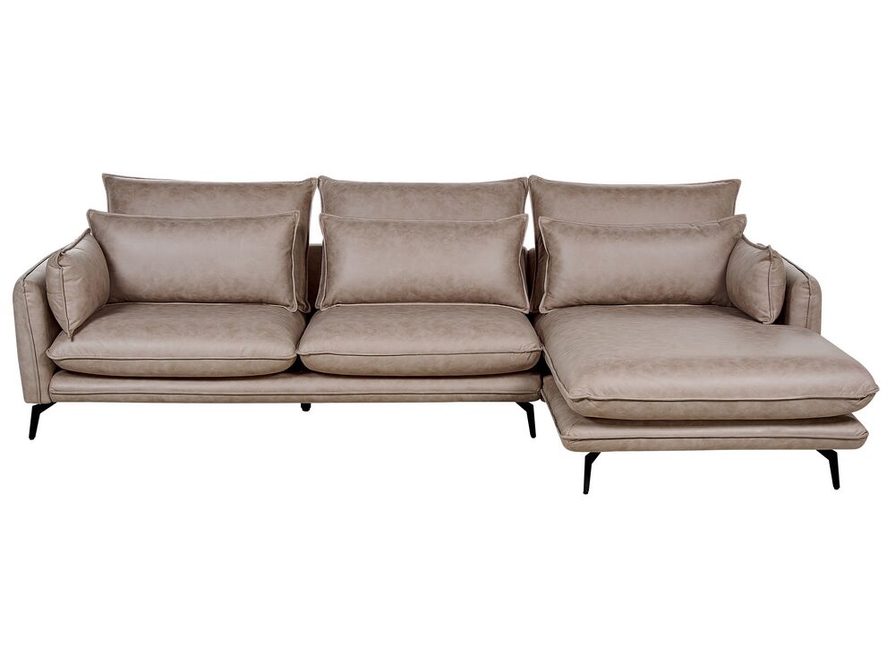 Corner Sofa 3 Seater GALLO Faux Suede Light Brown Left Hand
