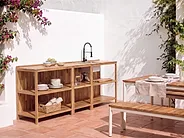 3 Piece Outdoor Kitchen Set with Sink VENOSA Brown/ Black Acacia Wood_1155565