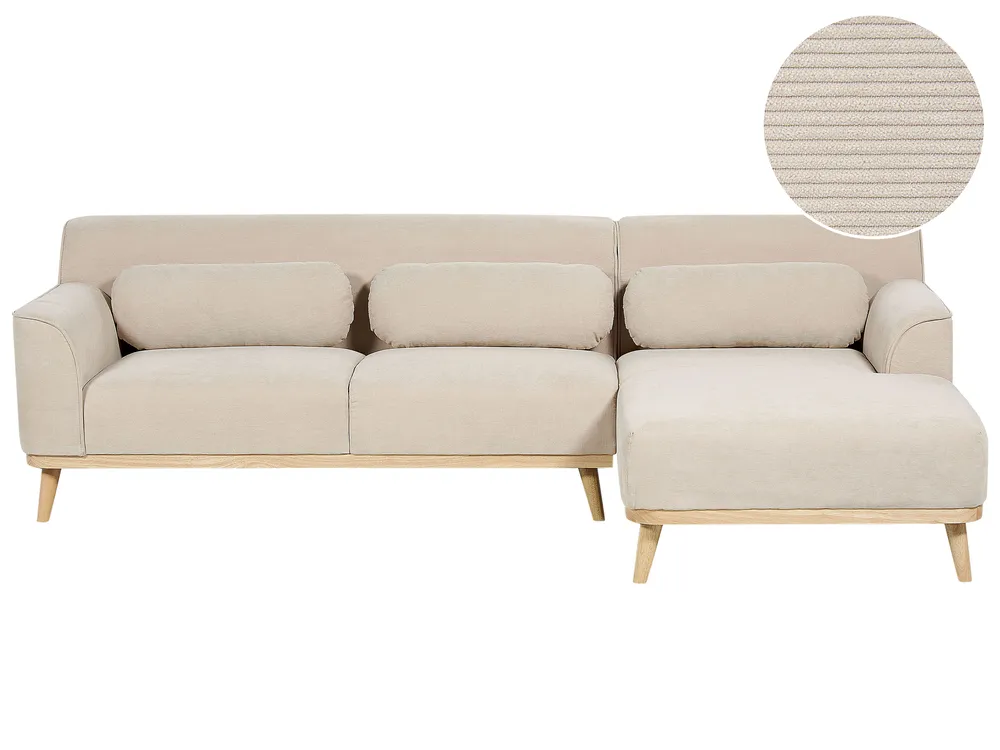 Ecksofa 3-Sitzer SIMOS Cord Hellbeige linksseitig