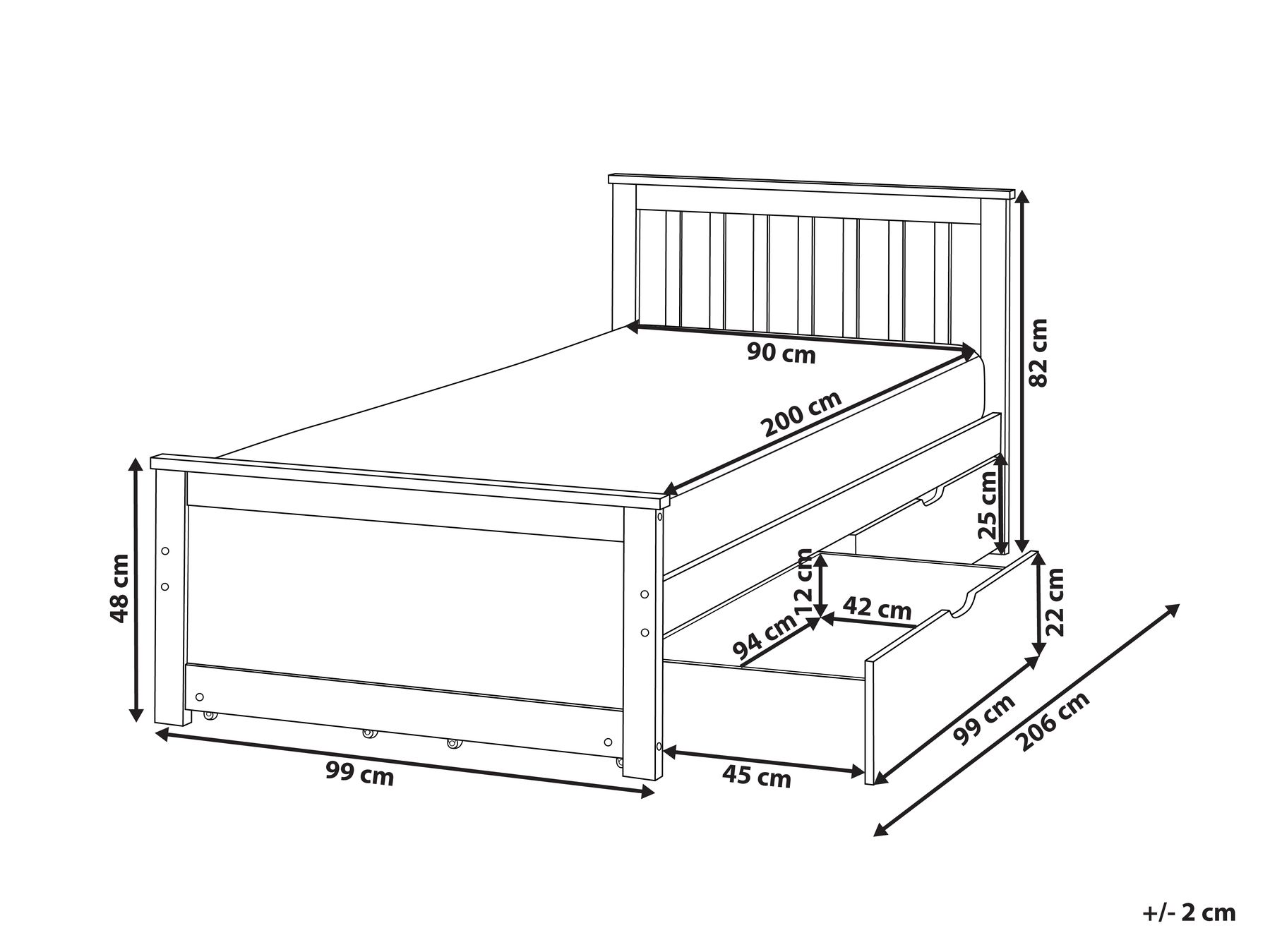 Bett mit 4 Schubladen OLENDON Kiefernholz Weiß 90 x 200 cm_955001