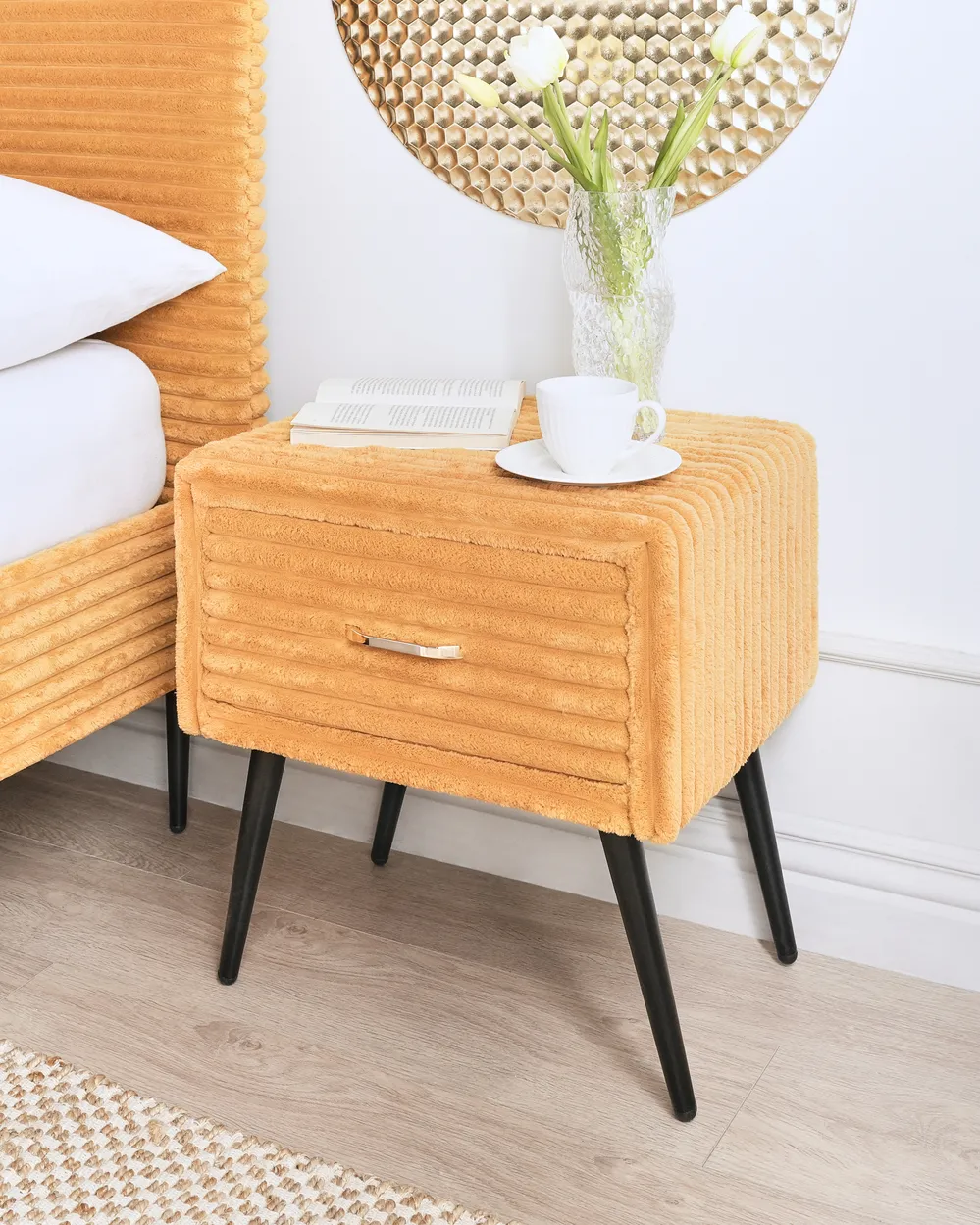 Nachttisch mit 1 Schublade FLAYAT Cord Orange