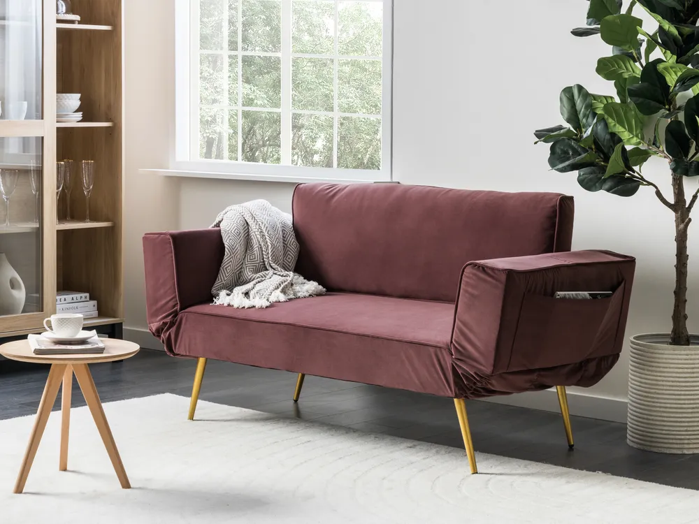 Schlafsofa 2-Sitzer SAARELA Samtstoff Rosa