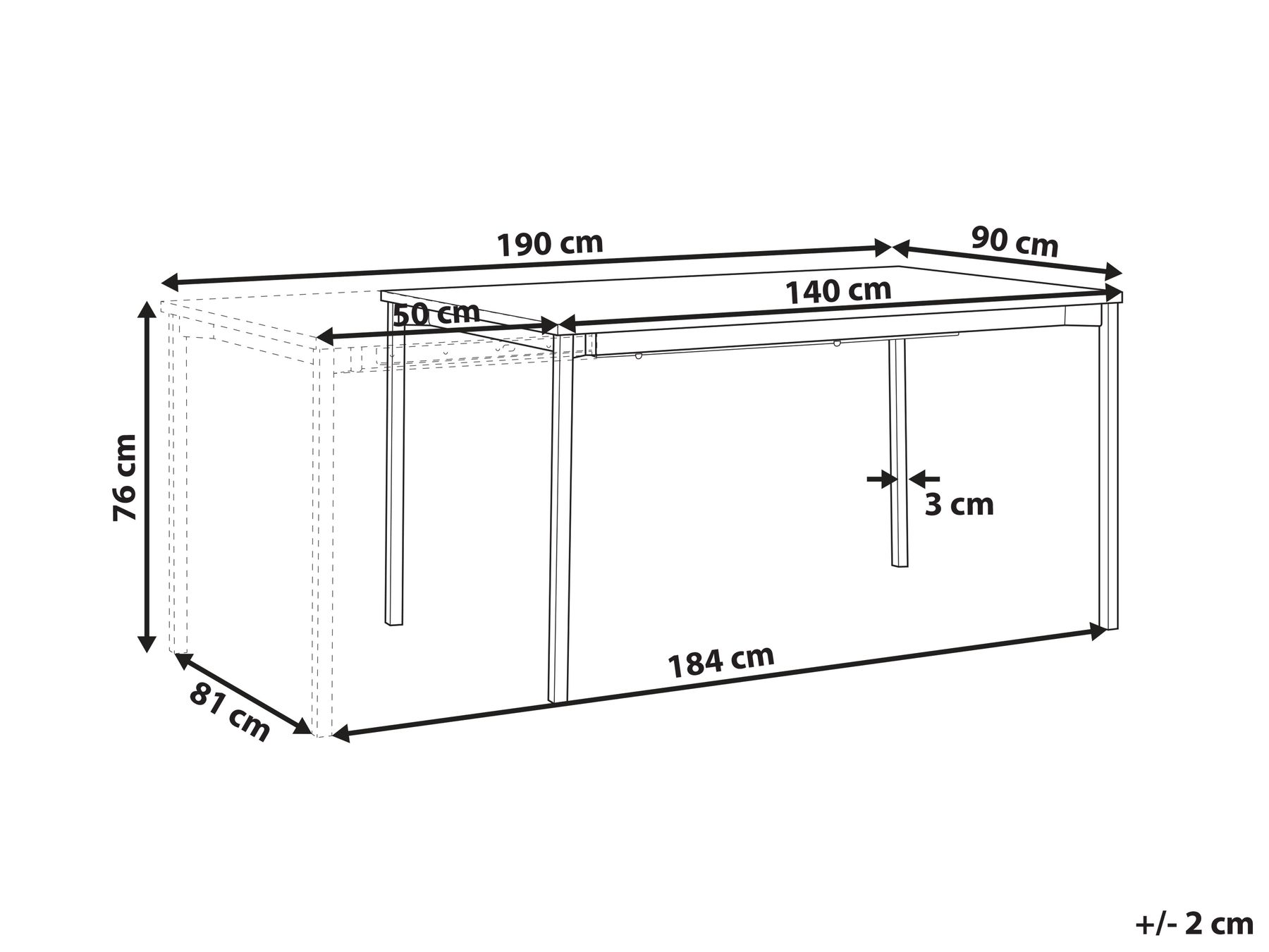 Ausziehbarer Esstisch AVIS Schwarz 140/190 cm 90 cm_809815
