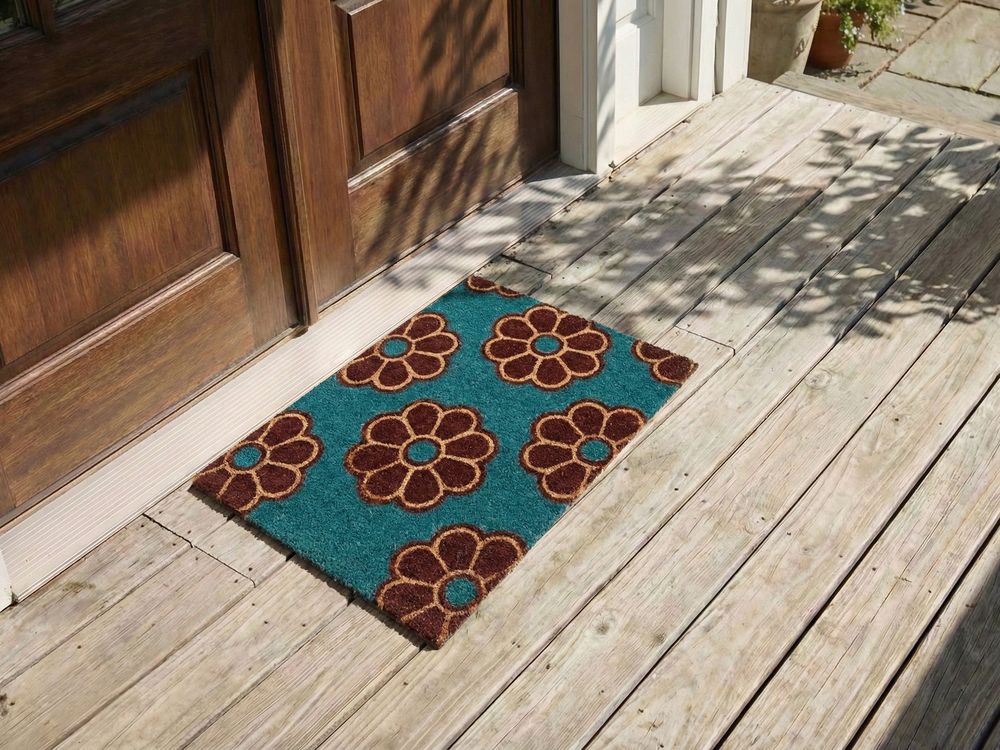 Doormat KULIK Blue 40 x 60 cm Flower Coir