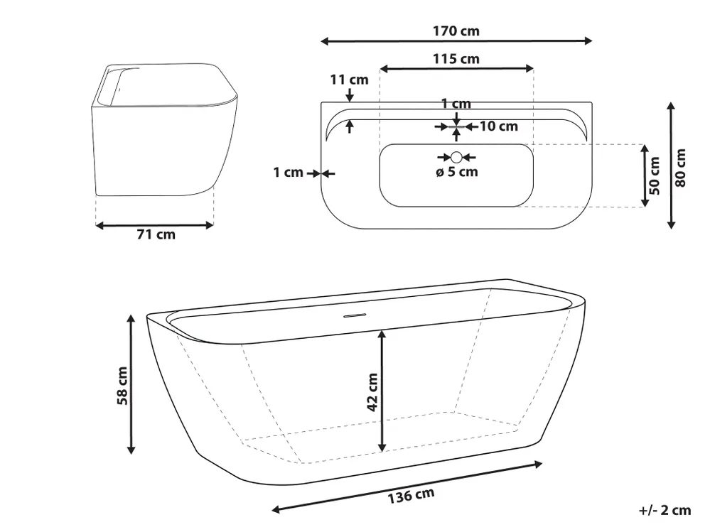 Vorwand-Badewanne TAUCA 170 x 80 cm Weiß_1149550