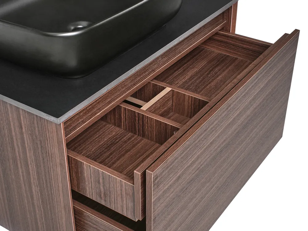 Wandmontierter Waschbeckenunterschrank mit Waschbecken ARICA Dunkelbraun_1010523