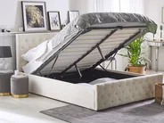 Bett mit Stauraum AMIENS Samtstoff Hellbeige 140 x 200 cm_791216