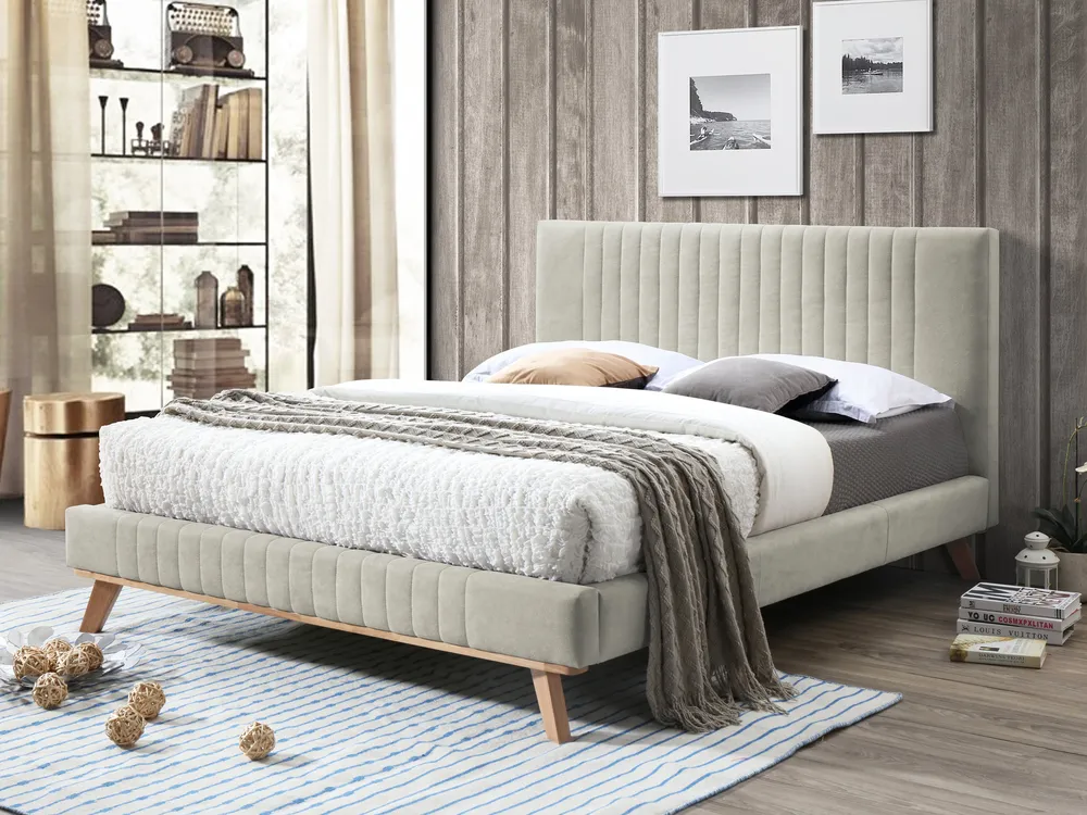 Bed Chenille TALENCE 160 x 200 cm (EU King Size) Light Beige_732362