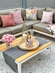 Garten Ecksofa mit Tisch 5-Sitzer POSITANO Grau_824419