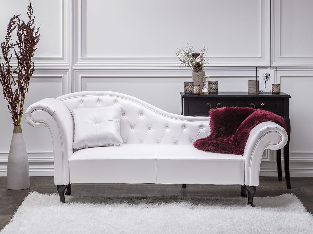 Left-Hand Chaise Longue LATTES Faux Leather White