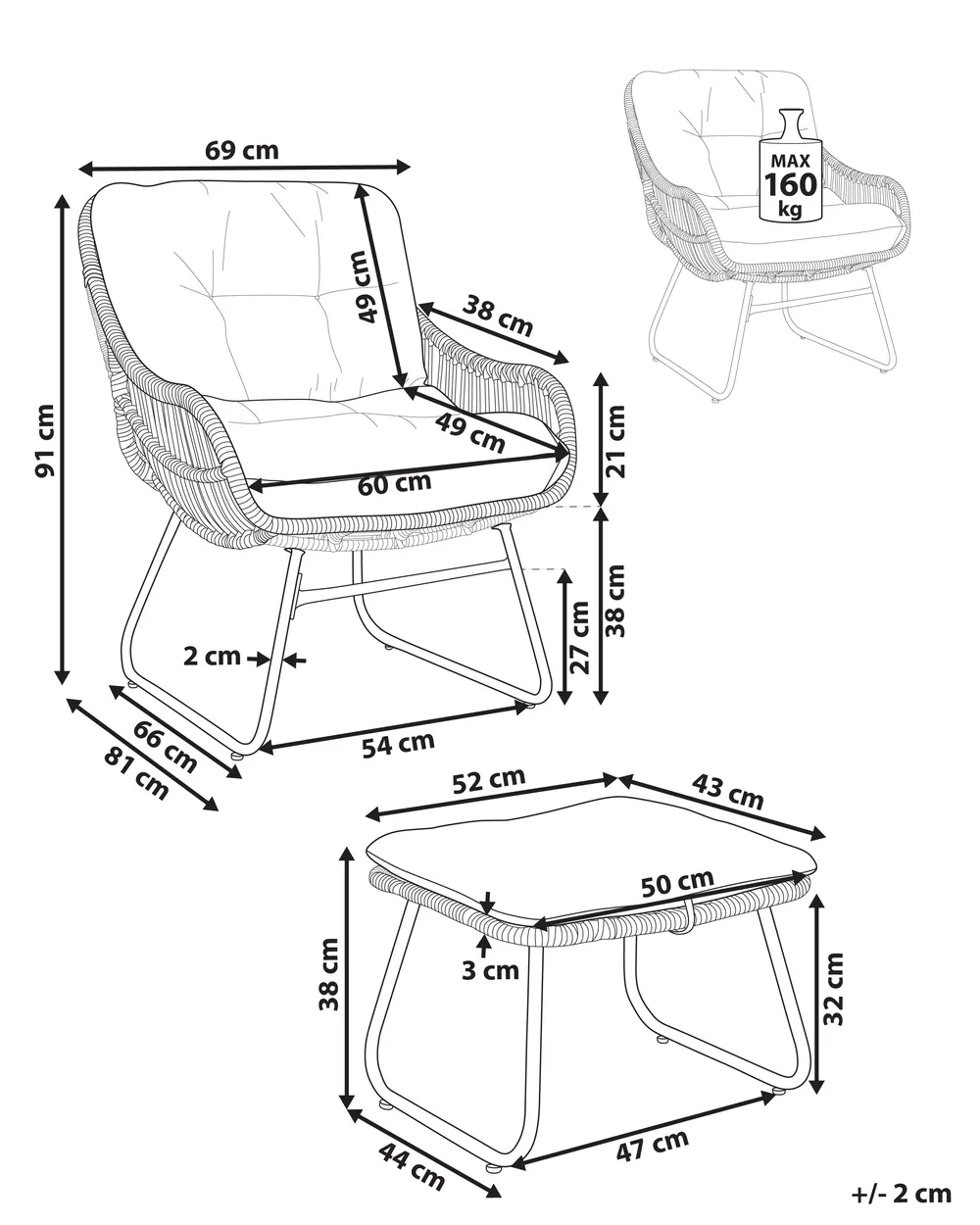 Gartenstuhl MESTRE mit Fußstütze Polyrattan Hellbeige_1022738