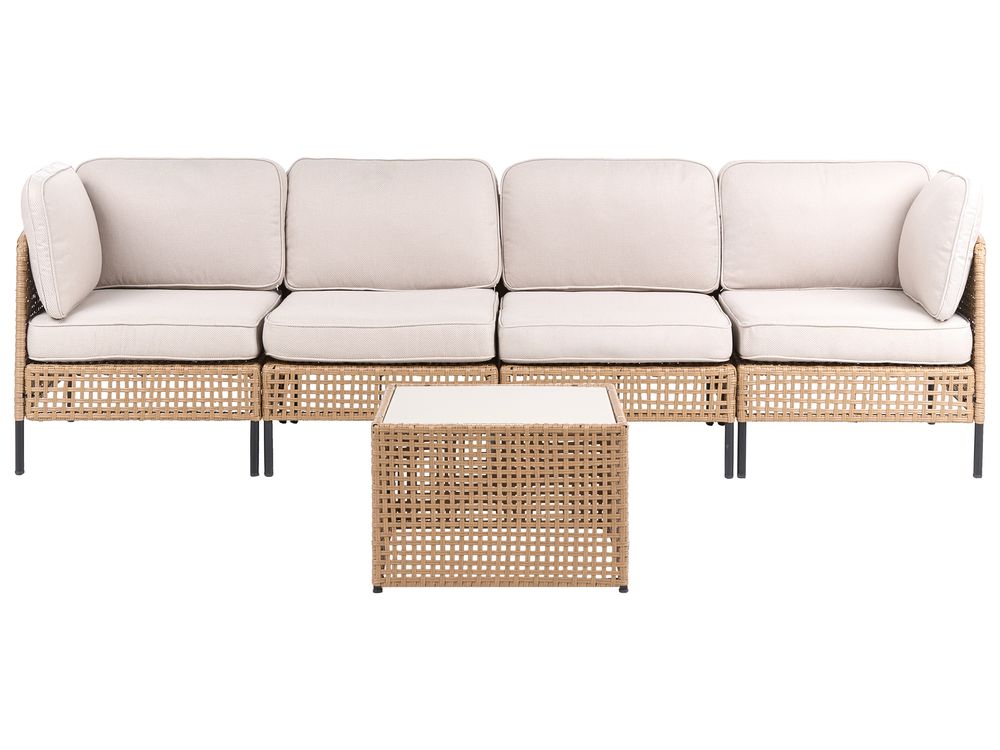 Gartensofa mit Tisch 4-Sitzer OMEGANA modular Polyrattan Hellbeige