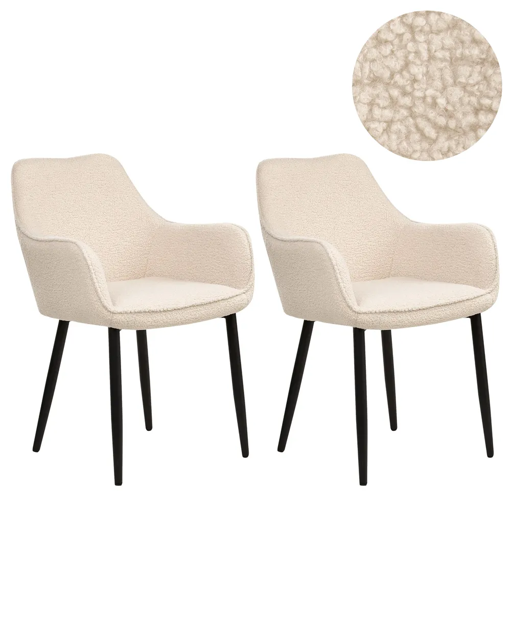 Esszimmerstuhl 2er Set ALDEN Bouclé Hellbeige