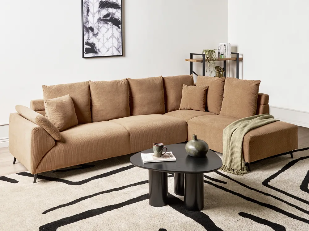 Ecksofa 4-Sitzer LUNNER Cord Braun linksseitig
